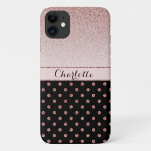 Capa Para iPhone 11 Nome de brilho Dourado do Rosa de chic personaliza