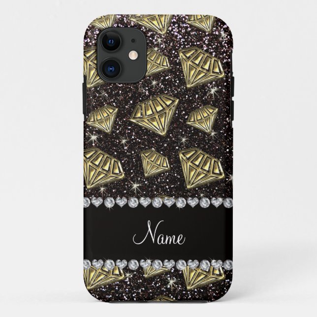 Capa Para iPhone 11 Nome de diamante preto de ouro (Verso)
