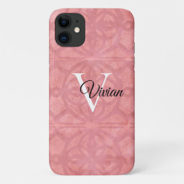 Capa Para iPhone 11 Nome do Monograma de Aquarela Rosa Ruddy