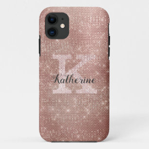 Capa Para iPhone 11 Nome do Monograma de Glitter Sparkle Glitter Doura