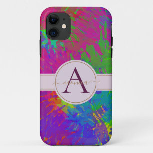 Capa Para iPhone 11 Nome do Monograma do Tie Dye Colorful abstrato
