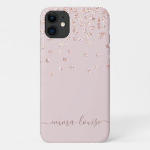 Capa Para iPhone 11 Nome do Monograma Dourado da Brilhante Rosa Rosa R