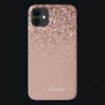 Capa Para iPhone 11 Nome do Monograma Dourado da Brilhante Rosa Rosa R<br><div class="desc">Rosa Dourado - Faísca rosa pincelada e esfregando brilho no nome do monograma de metal escovado e no telefone inicial. Isto faz o doce e perfeito aniversário de 16 anos, casamento, chá de panela, aniversário, chá de fraldas ou festa de solteira presente para alguém que ama luxo de luxo e...</div>