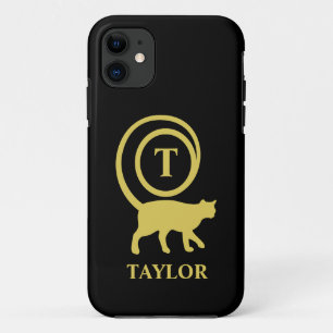 Capa Para iPhone 11 Nome do Monograma Gato Inicial Gato Gato Lover Pre
