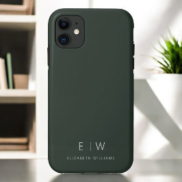 Capa Para iPhone 11 Nome do Monograma Moderno e Elegante Verde Escuro