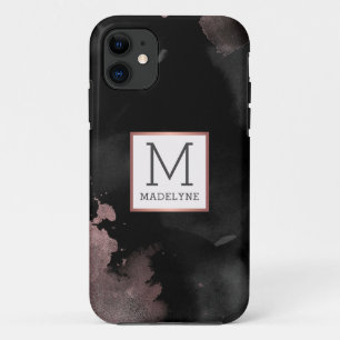 Capa Para iPhone 11 Nome do Monograma Negra Negra Negra rosa