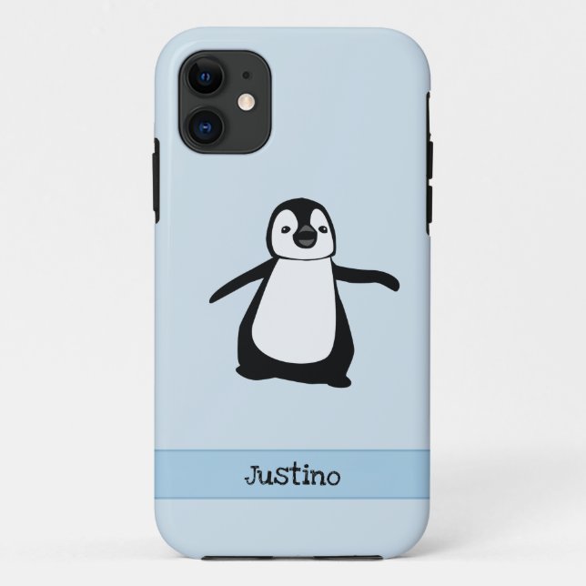 Capa Para iPhone 11 Nome do pinguim azul-branco-preto personalizado (Verso)