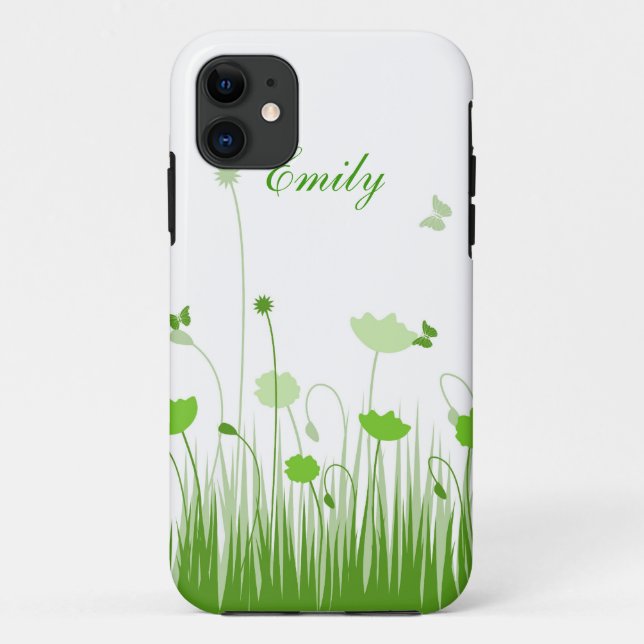 Capa Para iPhone 11 Nome do Prado do Povo Branco e Verde Minimalista (Verso)
