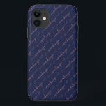 Capa Para iPhone 11 Nome do Script Manuscrito Dourado do Rosa Azul mar<br><div class="desc">Capa de telefone de Nome de Script Manuscrito Dourado,  de Rosa feminino,  com seu nome em tipografia bonito manuscrita com sabor doce em ambos os lados do fundo azul-marinho chic. Entre em contato conosco em cedarandstring@gmail.com se precisar de assistência com o design ou produtos correspondentes.</div>