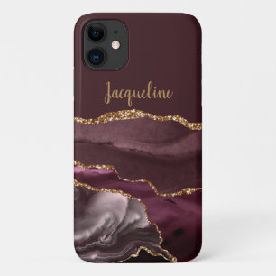 Capa Para iPhone 11 Nome do Script Pink Dusty Dourado do Burgundy Geod