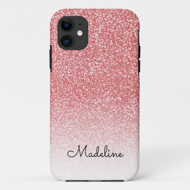 Capa Para iPhone 11 Nome do Script Preto do Ombre da Glitter Dourado d (Verso)
