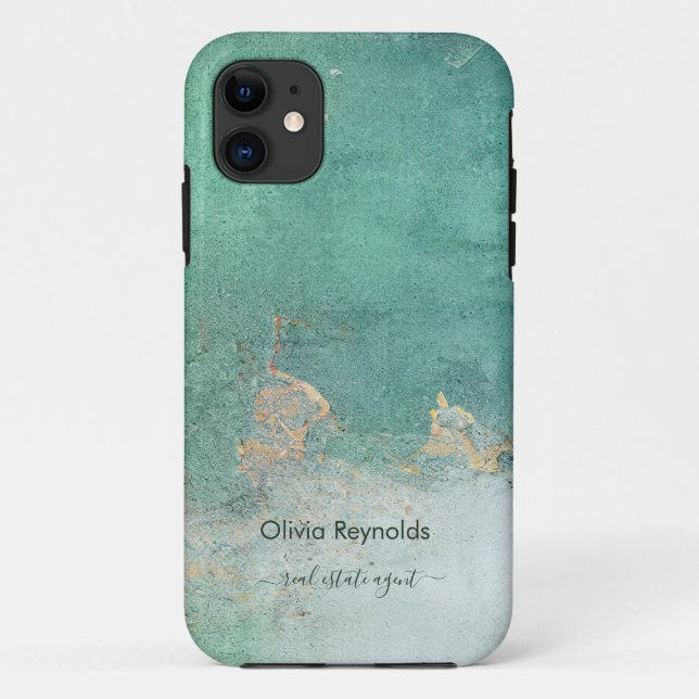 Capa Para iPhone 11 Nome Dourado Mínimo Moderno de Teal Molhado (Verso)