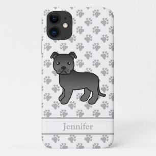 Capa Para iPhone 11 Nome e Cão de Cartoon Gelado de Estilo Negro