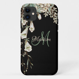 Capa Para iPhone 11 Nome Floral Preto Elegante Personalizado Inicialme