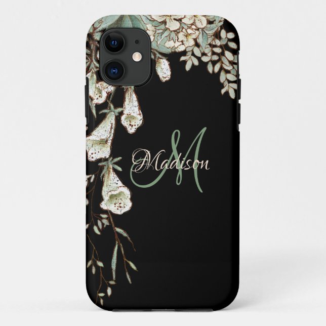 Capa Para iPhone 11 Nome Floral Preto Elegante Personalizado Inicialme (Verso)