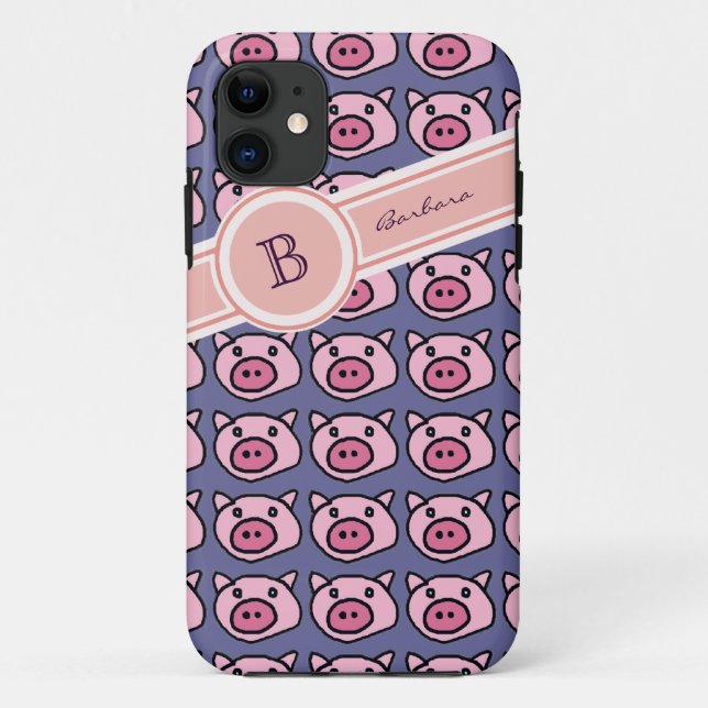 Capa Para iPhone 11 nome inicial do porco (Verso)