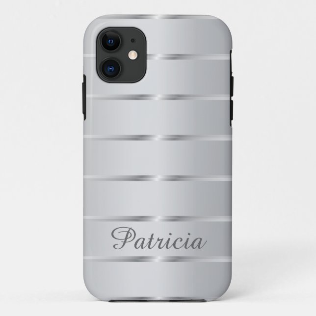 Capa Para iPhone 11 Nome metálico das listras das cinzas de prata (Verso)