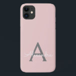 Capa Para iPhone 11 Nome Moderno do Monograma de Script Girassol de Ci<br><div class="desc">Cor-de-rosa-pincelado e Monograma de Cinza Adicione sua própria Capa de telefone de nome. Isto faz o doce e perfeito aniversário de 16 anos,  casamento,  chá de panela,  aniversário,  chá de fraldas ou festa de solteira presente para alguém que ama luxo de luxo e estilos quíticos.</div>