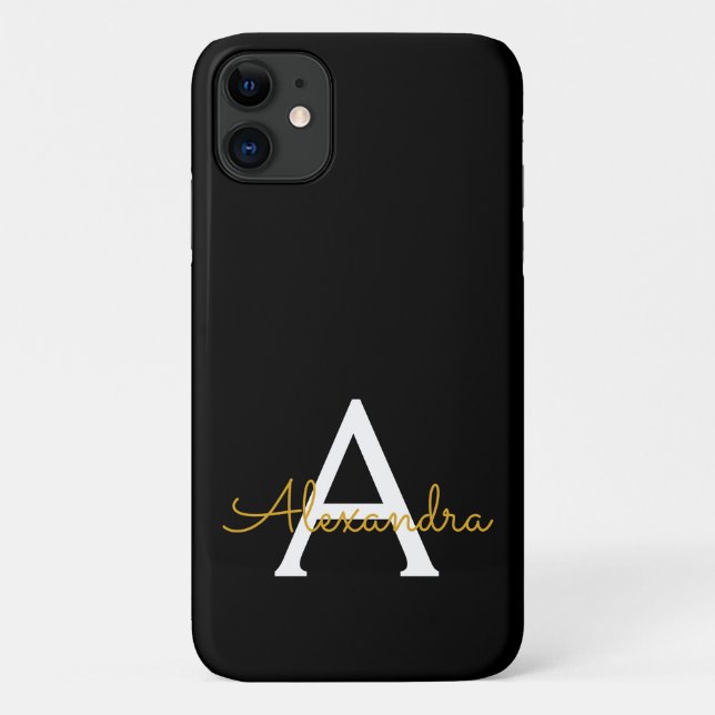 Capa Para iPhone 11 Nome Moderno do Monograma de Script Menino Dourado (Verso)