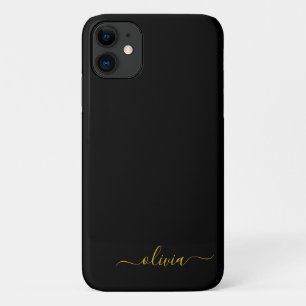Capa Para iPhone 11 Nome Moderno do Monograma de Script Menino Dourado