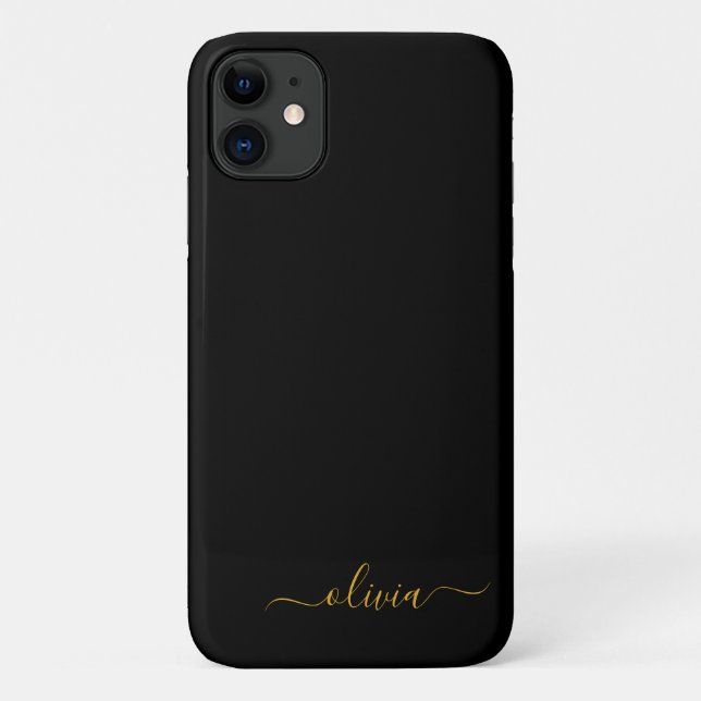 Capa Para iPhone 11 Nome Moderno do Monograma de Script Menino Dourado (Verso)