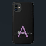 Capa Para iPhone 11 Nome Moderno do Monograma de Script Negra Roxo<br><div class="desc">Monograma Roxo e Preto Adiciona Capa de telefone de Nome Próprio. Isto faz o doce e perfeito aniversário de 16 anos,  casamento,  chá de panela,  aniversário,  chá de fraldas ou festa de solteira presente para alguém que ama luxo de luxo e estilos quíticos.</div>