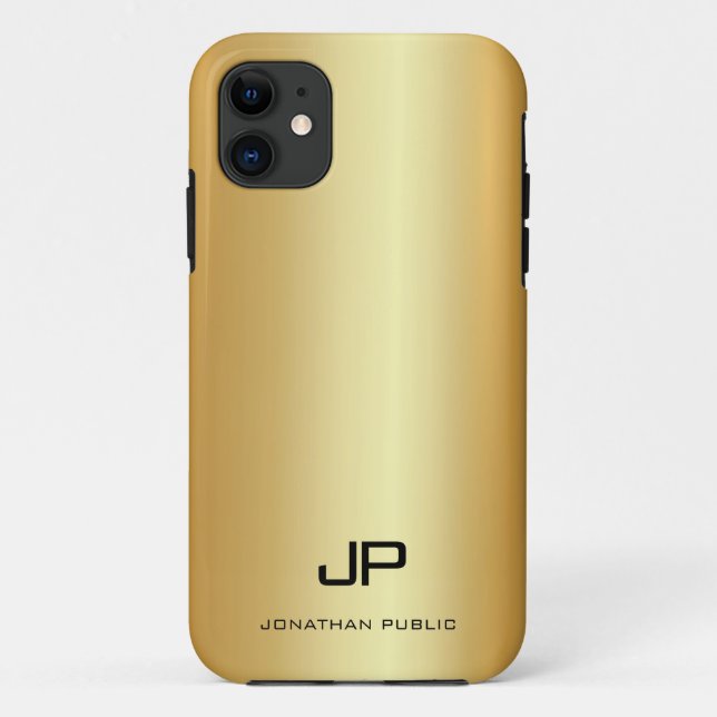 Capa Para iPhone 11 Nome Moderno do Monograma Modelo Elegante Faux Dou (Verso)