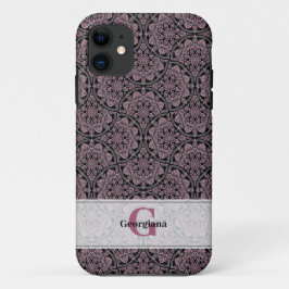 Capa Para iPhone 11 Nome Personalizado 1920 Dusky Rosa Floral Fronds M