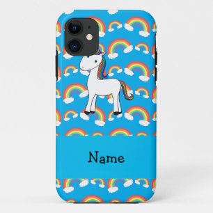 Capa Para iPhone 11 Nome personalizado arco-íris azul unicórnio