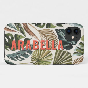 Capa Para iPhone 11 Nome personalizado botânico das folhas tropicais