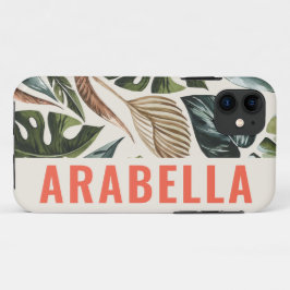 Capa Para iPhone 11 Nome personalizado botânico folha tropical
