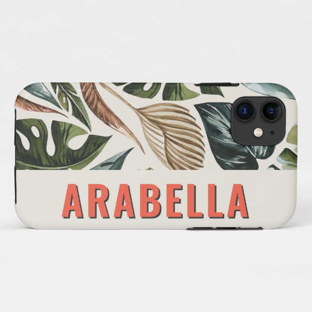 Capa Para iPhone 11 Nome personalizado botânico folha tropical (Verso (horizontal))