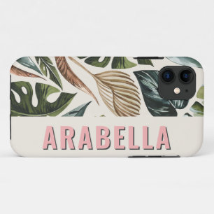 Capa Para iPhone 11 Nome personalizado botânico folha tropical