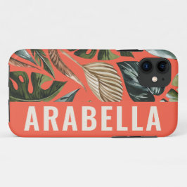 Capa Para iPhone 11 Nome personalizado botânico folha tropical