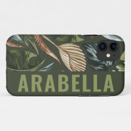Capa Para iPhone 11 Nome personalizado botânico folha tropical