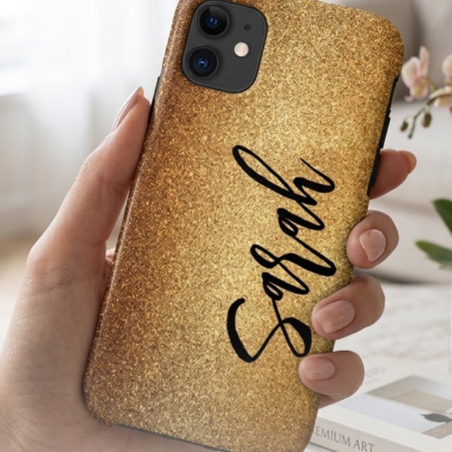Capa Para iPhone 11 Nome Personalizado Brilho Dourado Luxo Phon (Criador carregado)