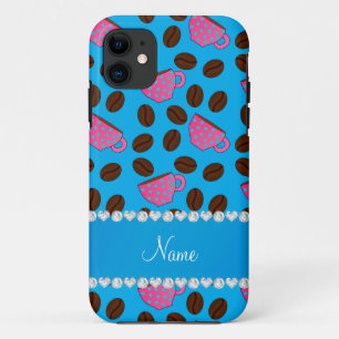 Capa Para iPhone 11 Nome personalizado Cachorros cor-de-rosa-azul-céu