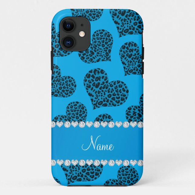 Capa Para iPhone 11 Nome personalizado céu azul-leopardo-azul (Verso)