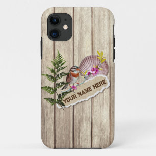 Capa Para iPhone 11 Nome Personalizado da Pintura de Óleo de Madeira T