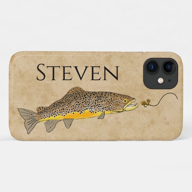 Capa Para iPhone 11 Nome Personalizado Da Truta Marrom Para Pesca De V (Verso (horizontal))