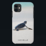 Capa Para iPhone 11 Nome Personalizado da Viagem Turtle Beach | Nature<br><div class="desc">Esta design apresenta um fazer de tartaruga bebê é o caminho para o oceano depois de ser nascer. Personalize editando o texto na caixa de texto ou exclua o texto sem nome. #tartaruga #sealife #ocean #seaturtle #leatherback #Beach #sealife #personalizado #iPhonecase</div>