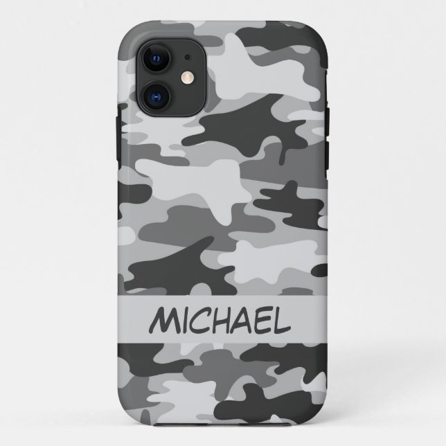 Capa Para iPhone 11 Nome personalizado de Camo camuflagem de prata (Verso)