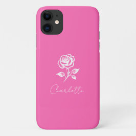 Capa Para iPhone 11 Nome Personalizado De Cor-De-Rosa E Rosa Moderno E