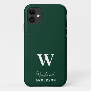 Capa Para iPhone 11 Nome personalizado de Na moda verde escuro minimal