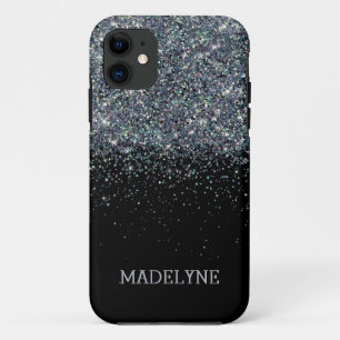 Capa Para iPhone 11 Nome Personalizado de Rapariga Preto Glitter Spark