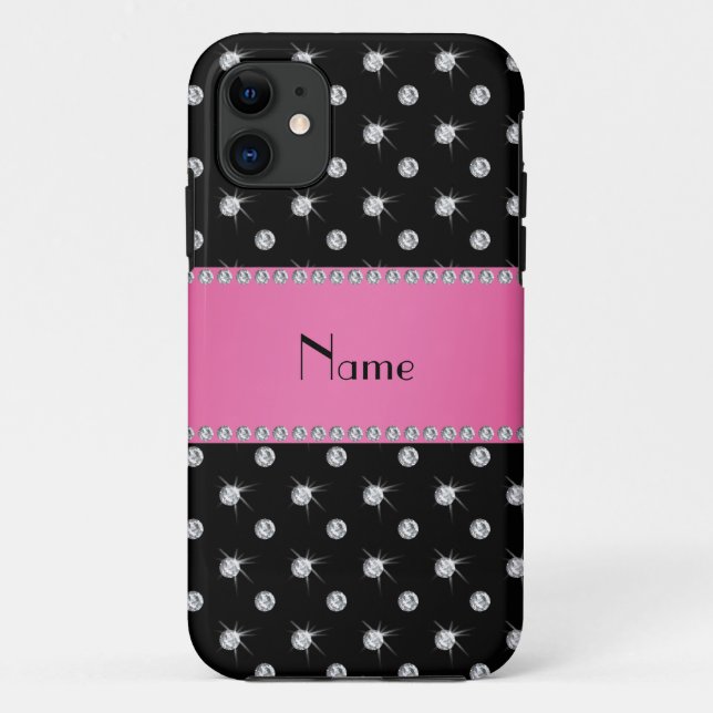 Capa Para iPhone 11 Nome personalizado: diamantes negros - faixa cor-d (Verso)