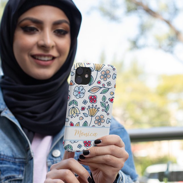 Capa Para iPhone 11 nome personalizado do estilo escandinavo primavera (Spring flower scandinavian style custom name Case-Mate iPhone case)