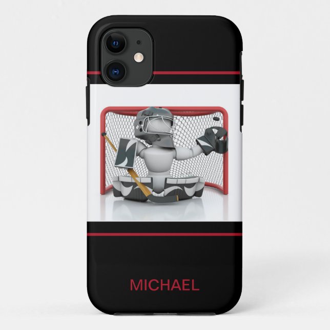Capa Para iPhone 11 Nome Personalizado do goleiro de hóquei em gelo |  (Verso)