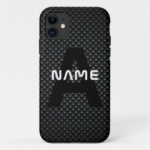 Capa Para iPhone 11 Nome personalizado do monograma Textura em preto e
