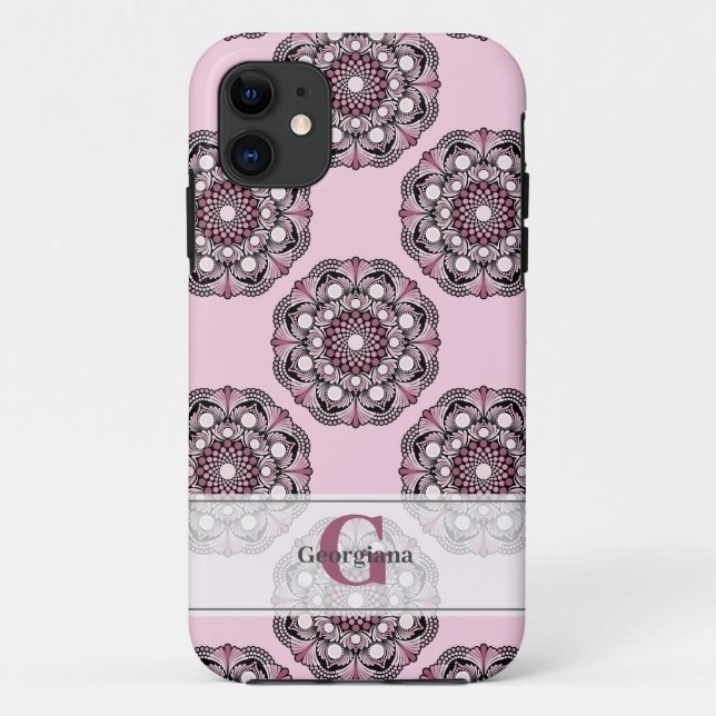 Capa Para iPhone 11 Nome personalizado Dusky Rosa Cherry Blossom Dot M (Verso)